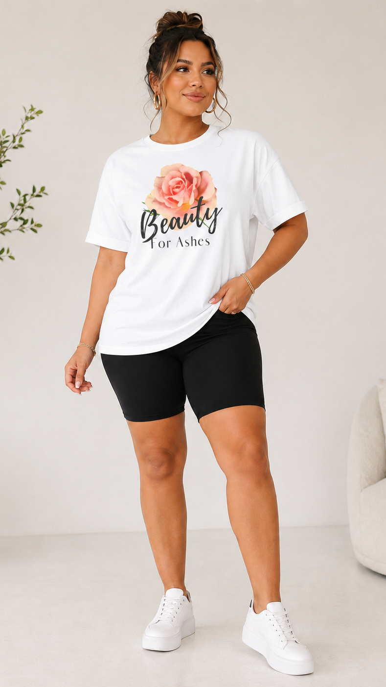 Beauty From Ashes T‑Shirt — Floral Christian Isaiah 61:3 Inspirational Tee